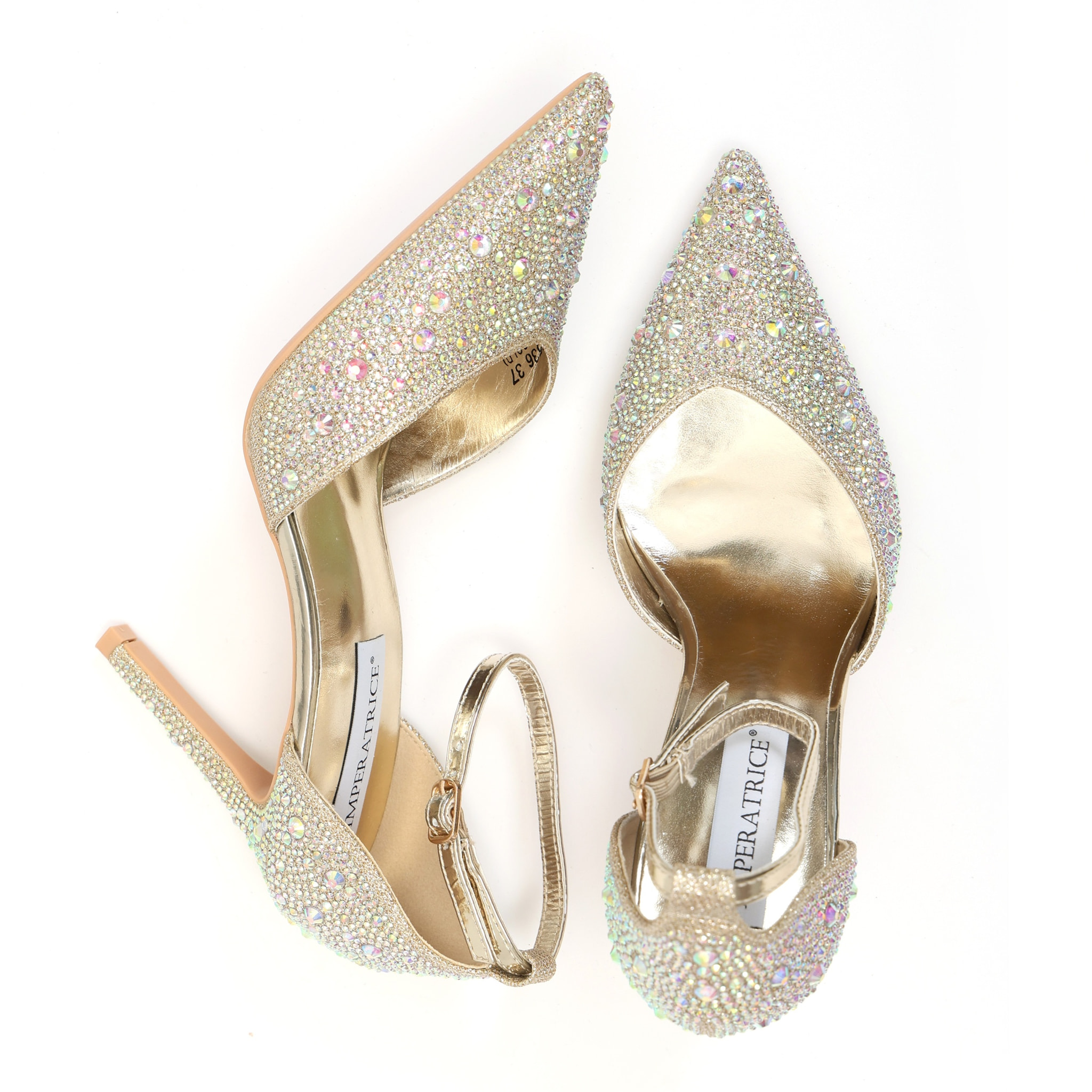 Sandali in simil pelle ricoperti di strass con tacco a spillo