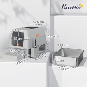 PawHut Arenero para Gatos Cubierto de Acero Inoxidable Caja de Arena para Gatos Arenero Cerrado para Gatos con Paso de Salida y Pala de Acero Inoxidable Gris Claro