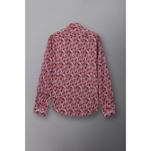 Camicia Uomo 1 Bottone Italiano Popeline Stampato Rosso\Bianco