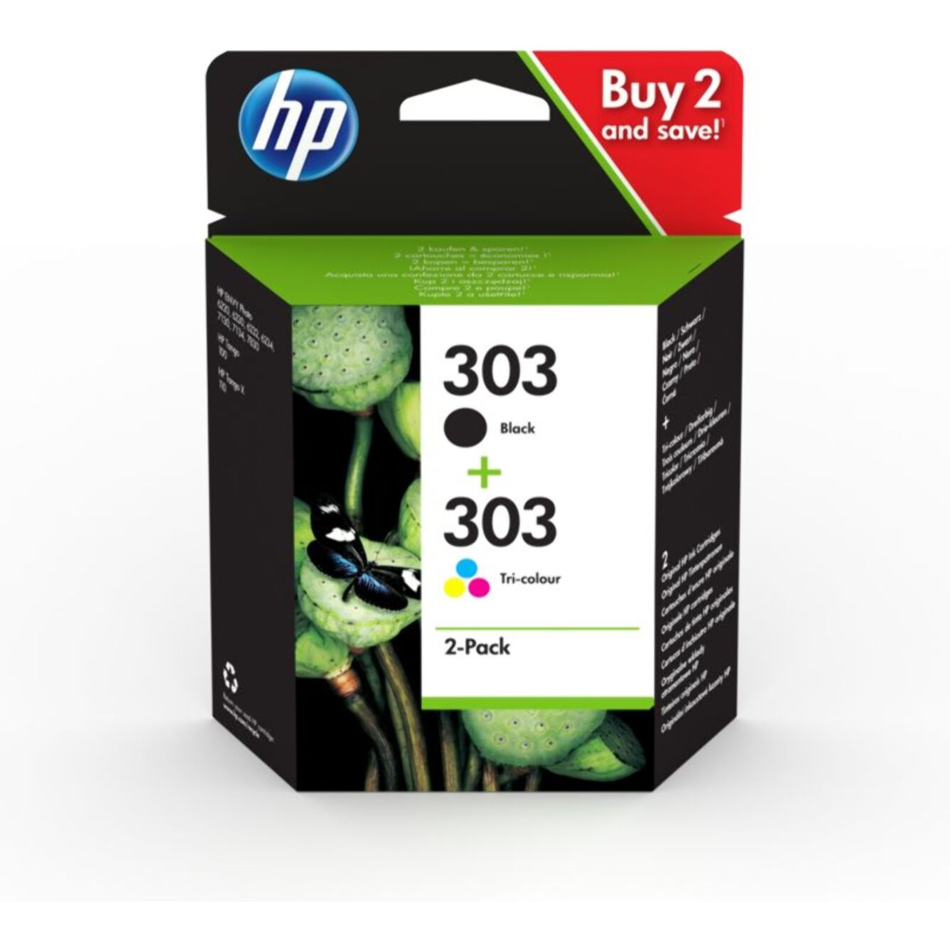 Cartouche d'encre HP Pack de 2 Originales 303 (Noir + 3 Couleurs) - 3YM92AE