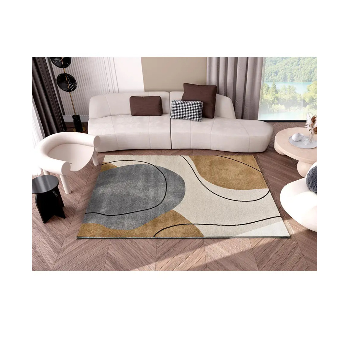 NEW YORK Alfombra con formas orgánicas en tonos beige y gris, varias medidas disponibles.
