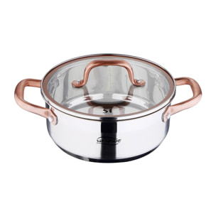 Cacerola de acero inox ind con tapa, plateado y cobre