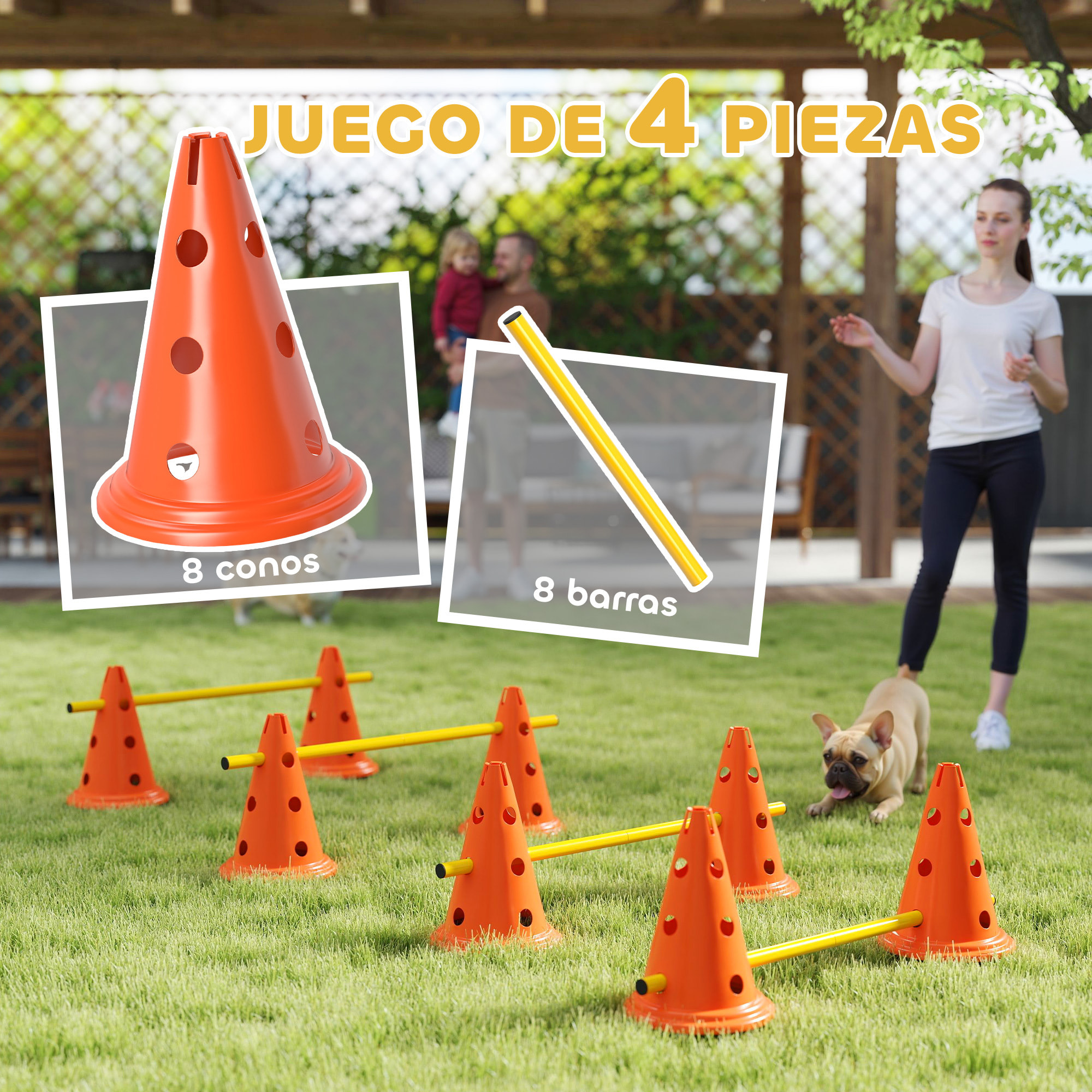 Juego de Agilidad para Perros, Vallas de Obstáculos de Entrenamiento de Coordinación, 8 Conos 30 cm de Altura, 4 Barras 80 cm de Longitud y Bolsa de Transporte, para Deporte de Fútbol y Perros