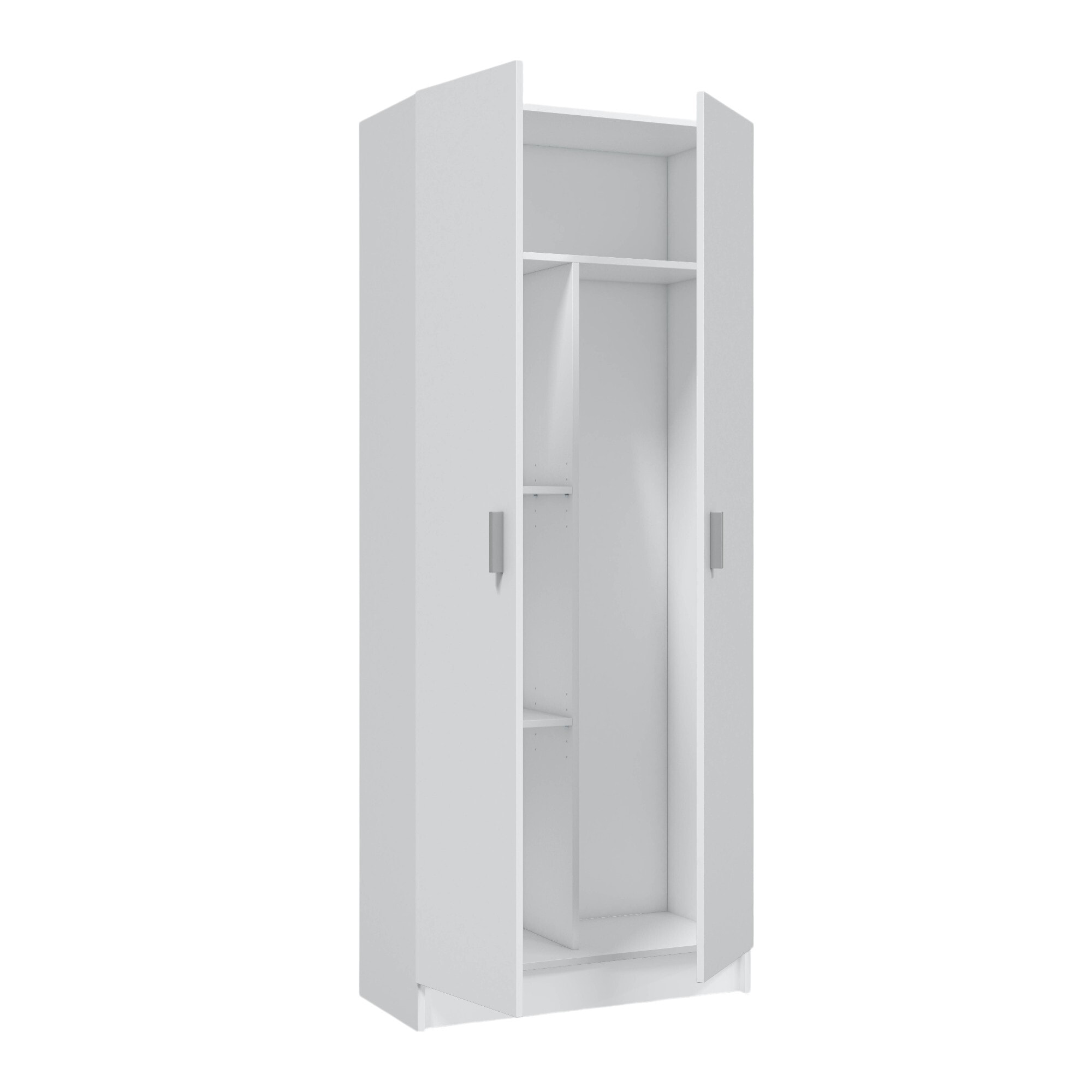 Armadio multiuso Charleston, Mobile portascope a 2 ante, Scarpiera con ripiani, Guardaroba portascope, cm73x37h180, Bianco