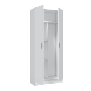 Armadio multiuso Charleston, Mobile portascope a 2 ante, Scarpiera con ripiani, Guardaroba portascope, cm73x37h180, Bianco