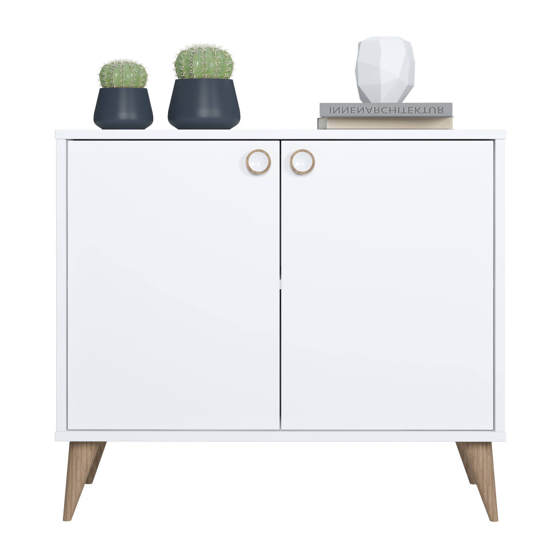 Credenza con due ante battenti e due ripiani interni, cm 85 x 35 x 74, colore bianco