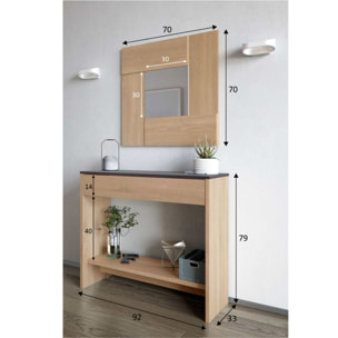 Consolle Mobile Ingresso Con Cassetto Ripiano E Specchio Quadrato Design Salvaspazio Moderno Per Soggiorno Camera Cameretta 92x33x79 cm Rovere