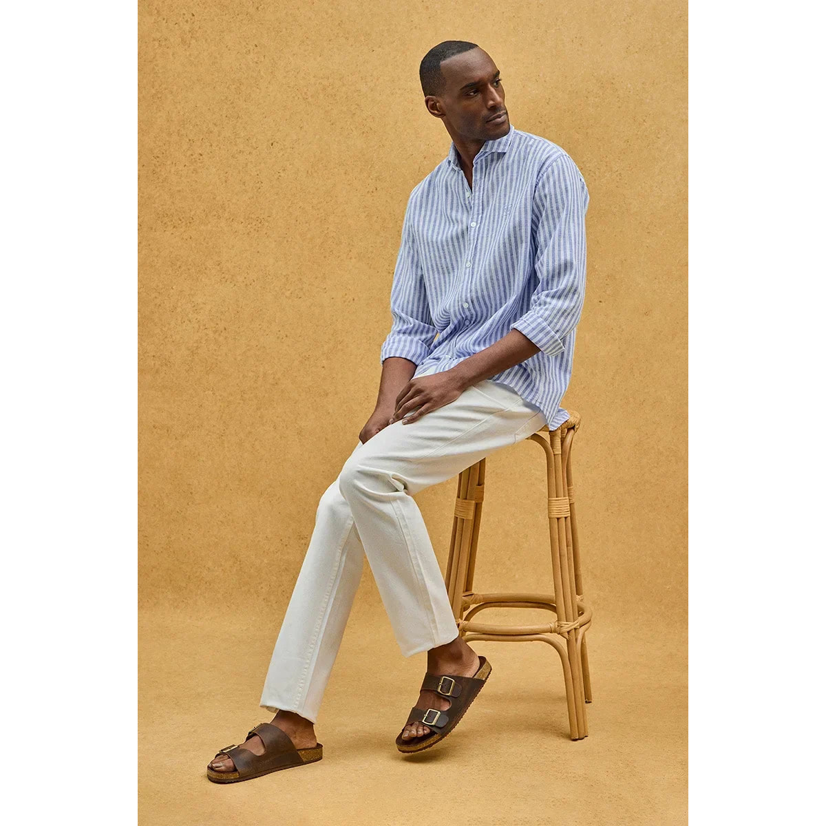 Camicia a righe cotolino blu con collo italiano e logo Polo Club