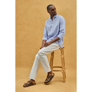 Camicia a righe cotolino blu con collo italiano e logo Polo Club