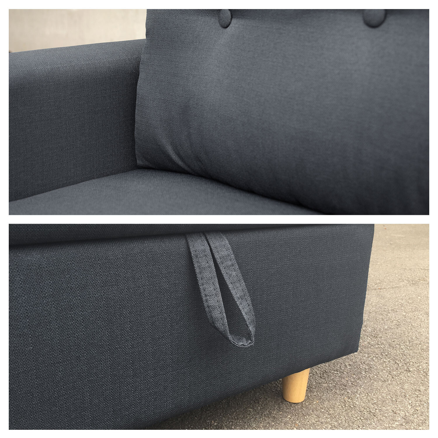 Canapé d'angle convertible WADE 3 places gris anthracite