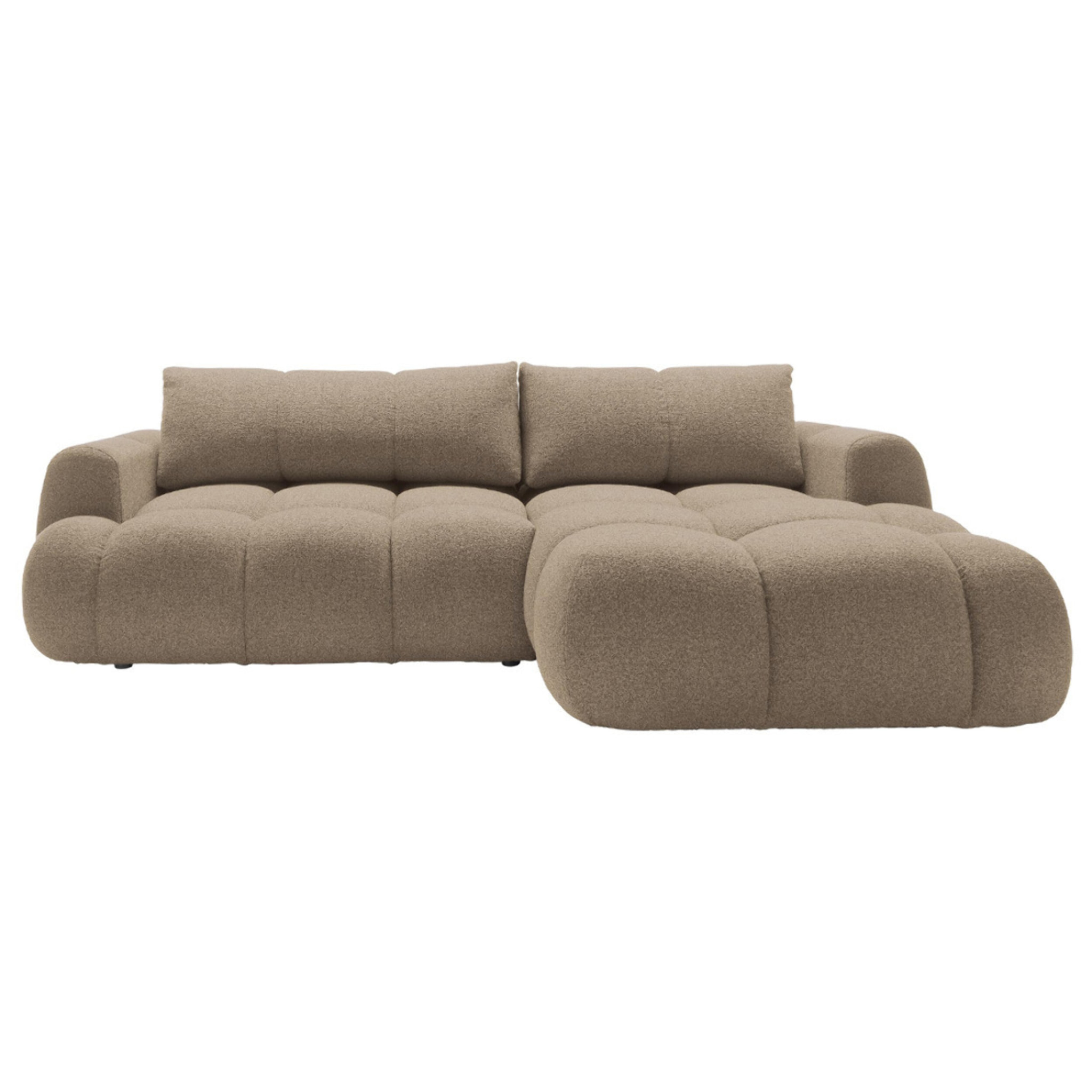 Yulin - Canapé d'angle droit 4 places convertible avec coffre en tissu bouclette - Marron