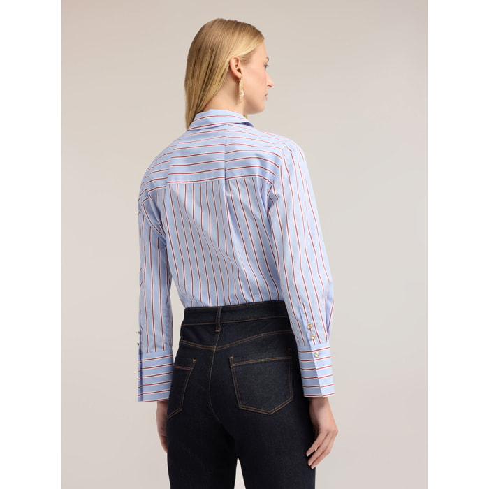 Motivi - Camicia boxy in popeline a righe diagonali - Azzurro
