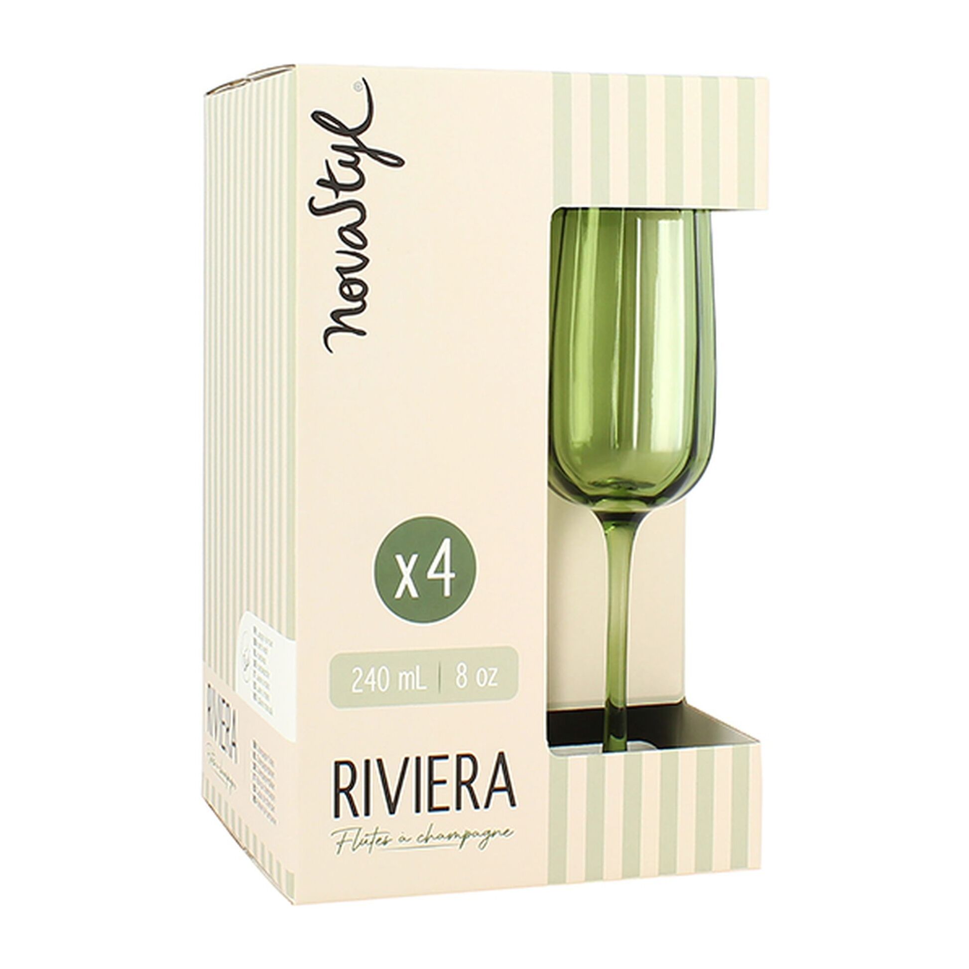 Lot de 4 flûtes en verre 24cl vertes RIVIERA