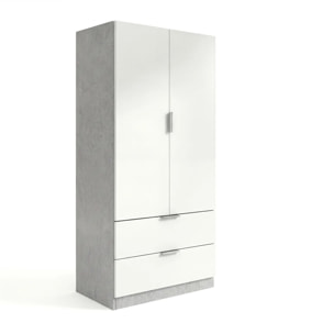 Armario de 2 puertas y 2 cajones en gris cemento y blanco artik 81,5x180 cm Lark Gris cemento - Blanco mate