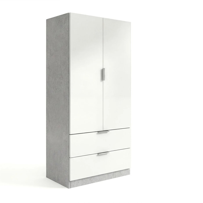 Armario de 2 puertas y 2 cajones en gris cemento y blanco artik 81,5x180 cm Lark Gris cemento - Blanco mate