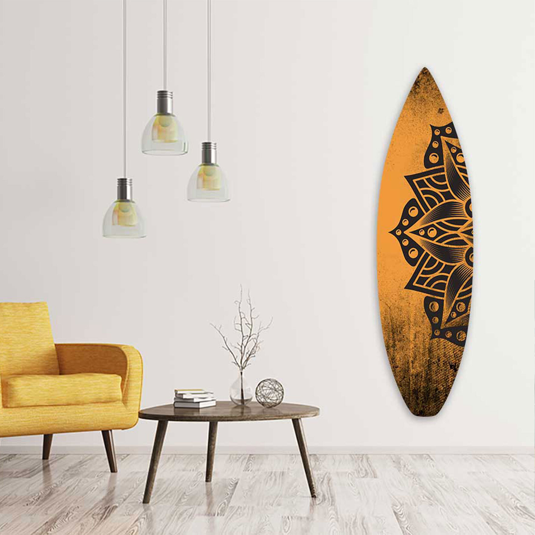 Planche de surf décorative tribal orange Tableau alu Dibond