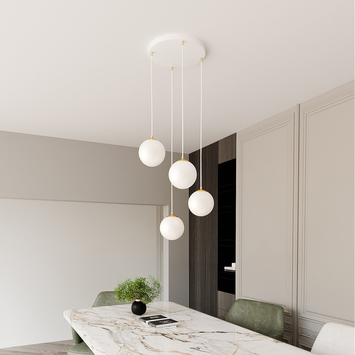 Lampada a sospensione ROYAL in acciaio bianco e oro