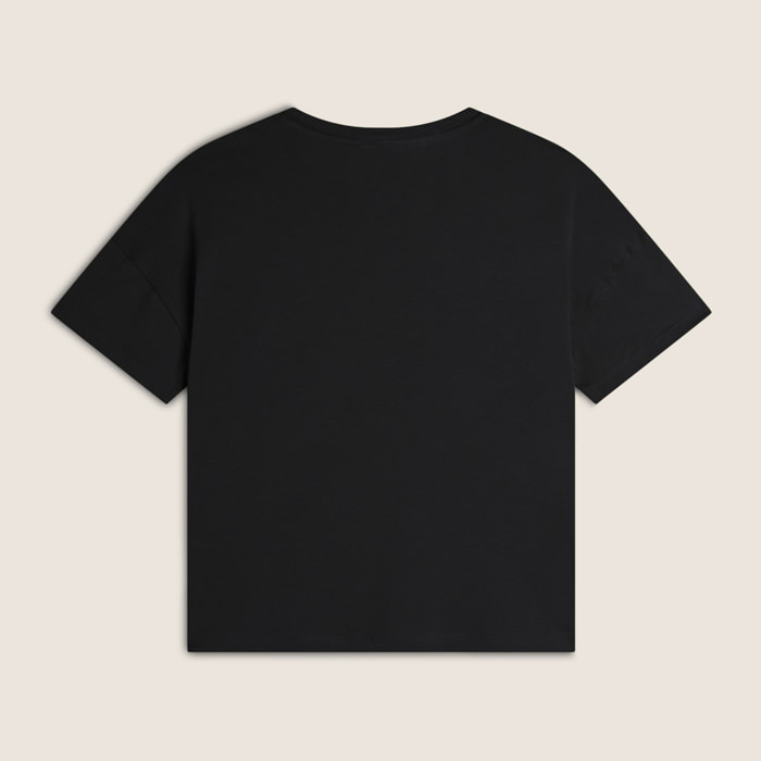 T-shirt donna comfort fit corta con stampa e spacchi