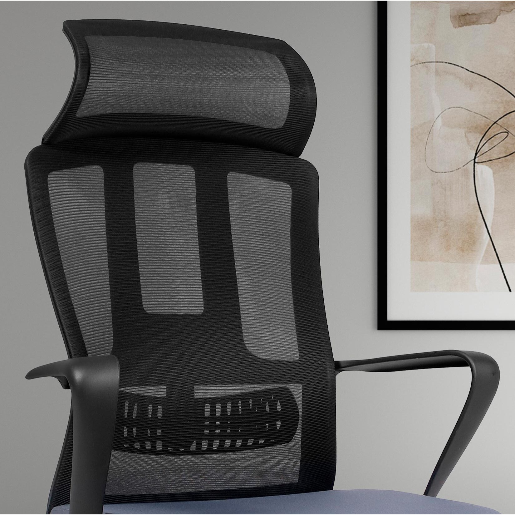 Silla de estudio Ethan tela gris y negro 128x63x66 cm