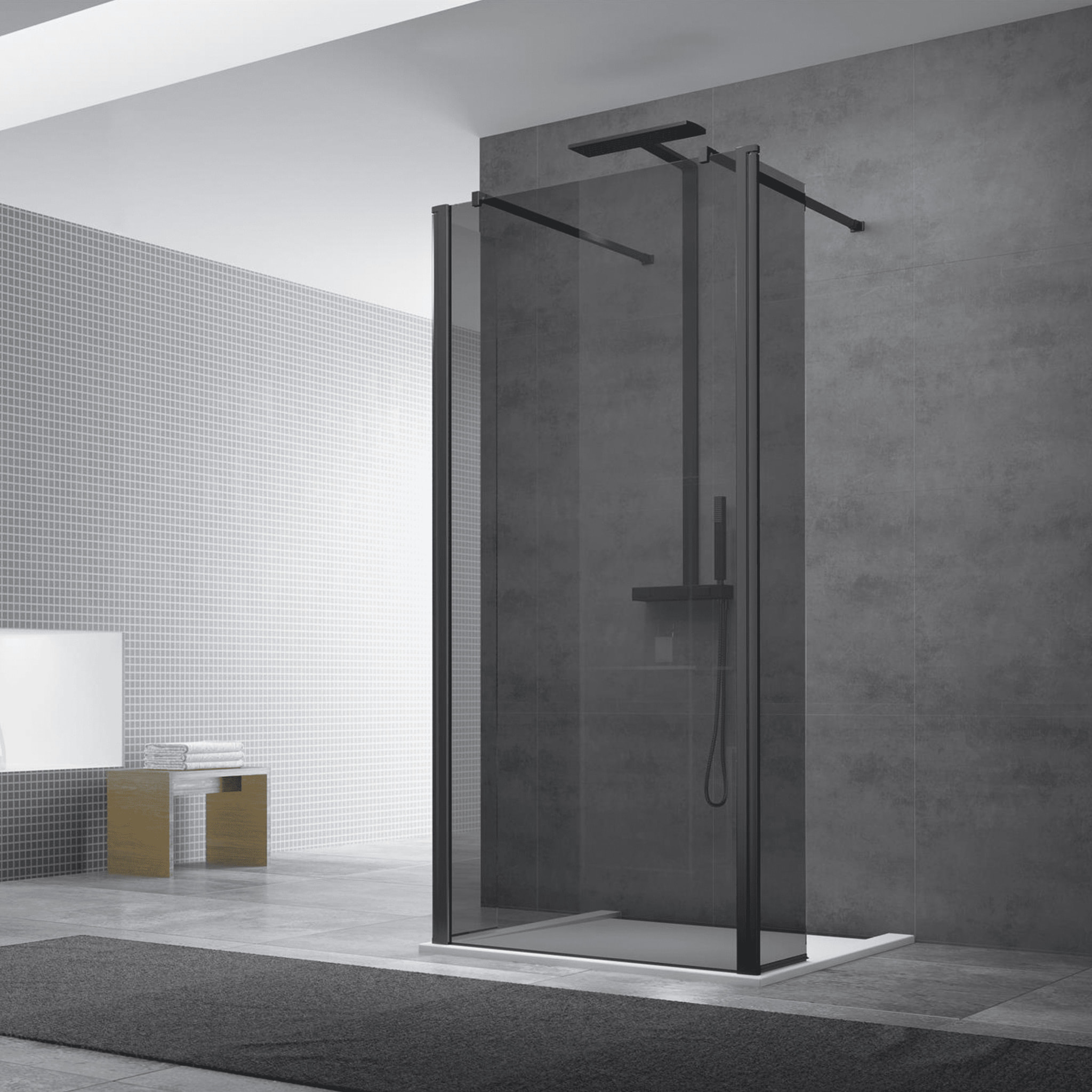 Paroi de douche à l'italienne 107x200cm Walk-in, verre fumé (WI110KS)