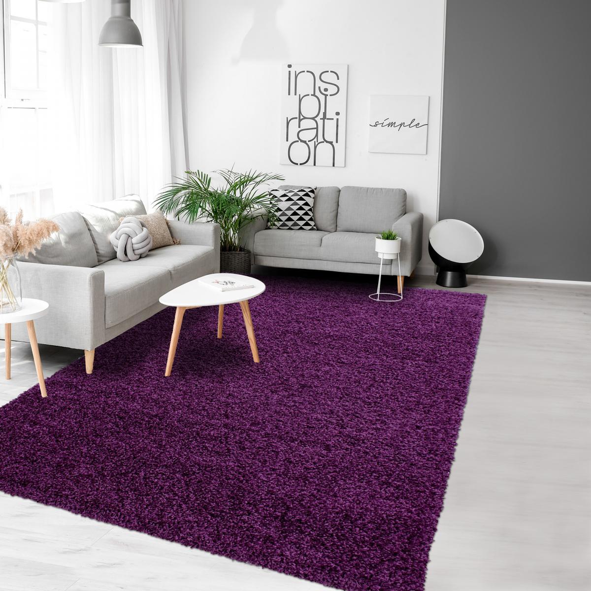 Tapis poils longs shaggy tissé motif uni ROCA