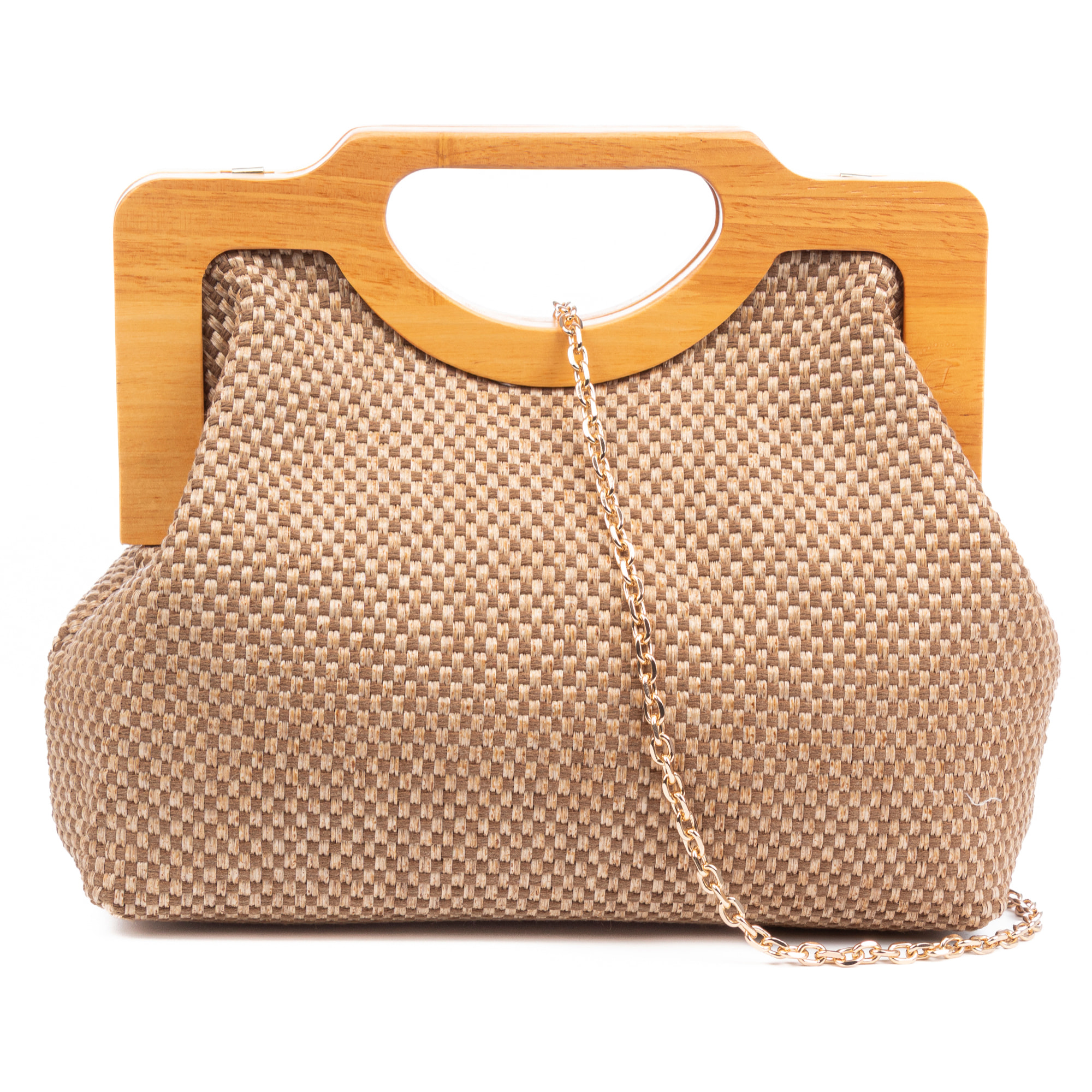 Bogna Bolso de mano Mujer. Fabricado en madera natural y rafia sintética entrelazada.