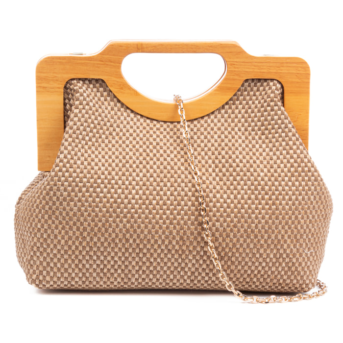 Bogna Bolso de mano Mujer. Fabricado en madera natural y rafia sintética entrelazada.