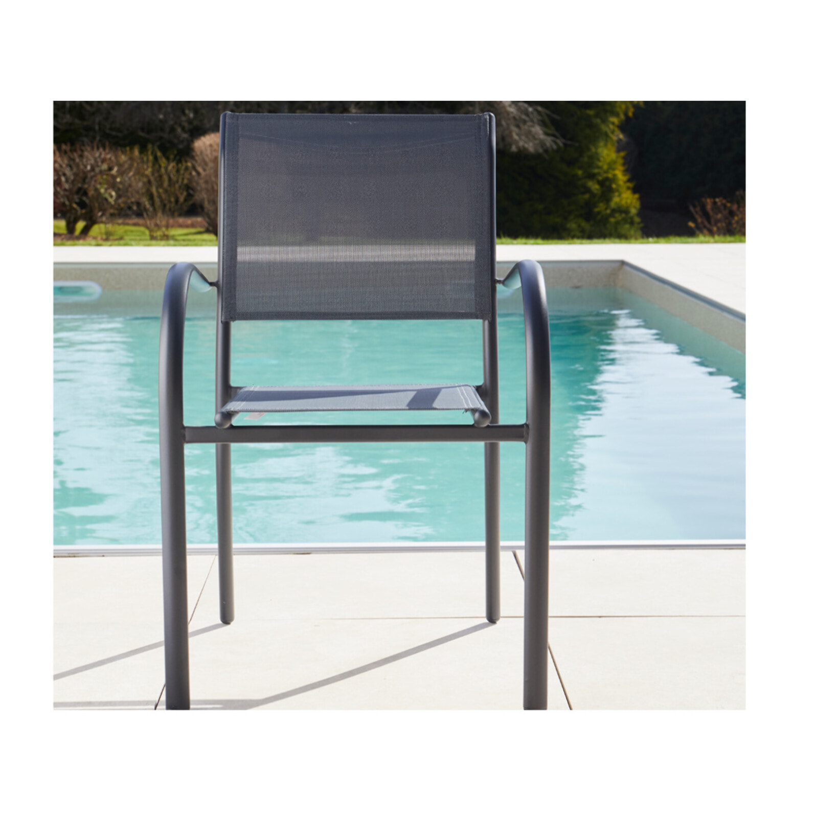 HONFLEUR BEZIERS - Ensemble table et chaises de jardin  - Gris Anthracite et Vert sauge