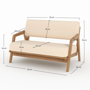 Canapé de jardin en bois d'acacia, tissu beige clair 2 places - Siargao