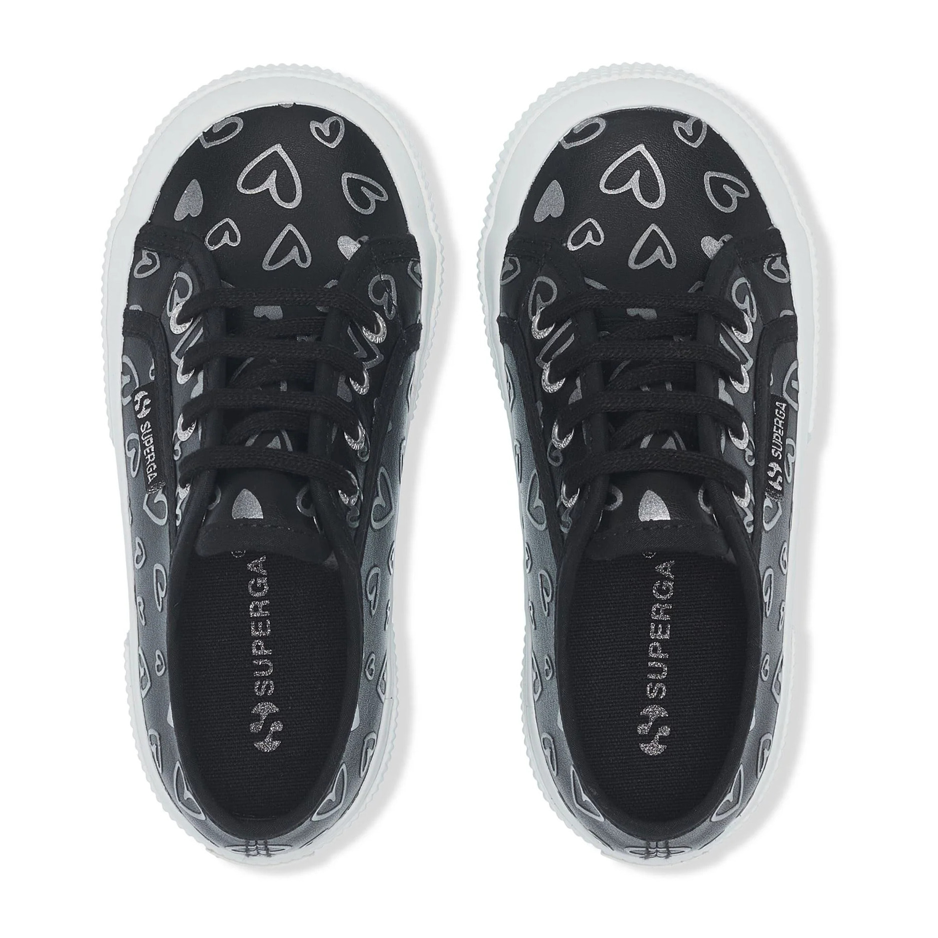 Le Superga Bambina Nero 2750 Kids Vegan Material Cute Hearts Print