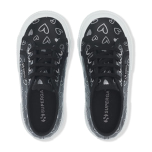 Le Superga Bambina Nero 2750 Kids Vegan Material Cute Hearts Print