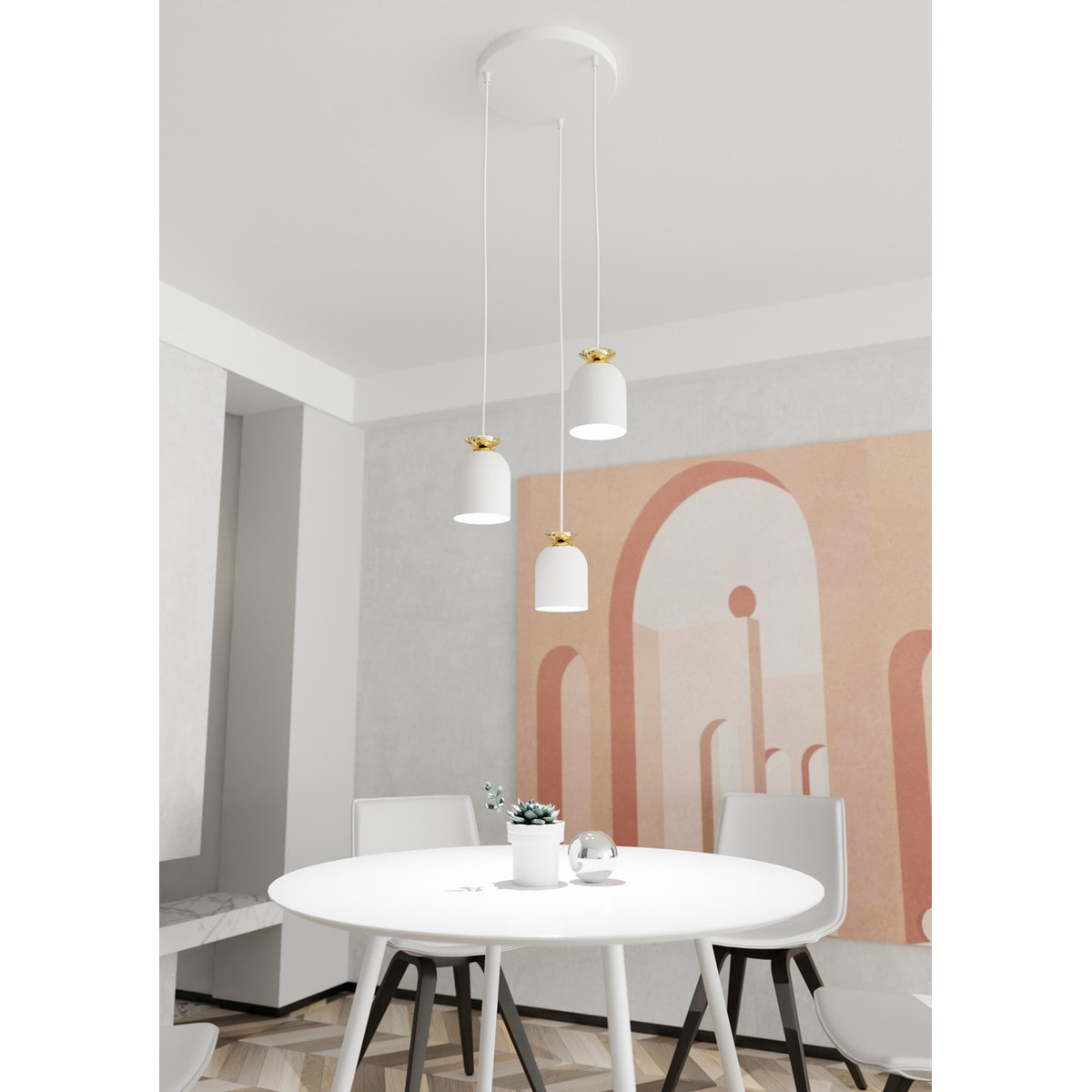 Lampada a sospensione Target in acciaio bianco e oro