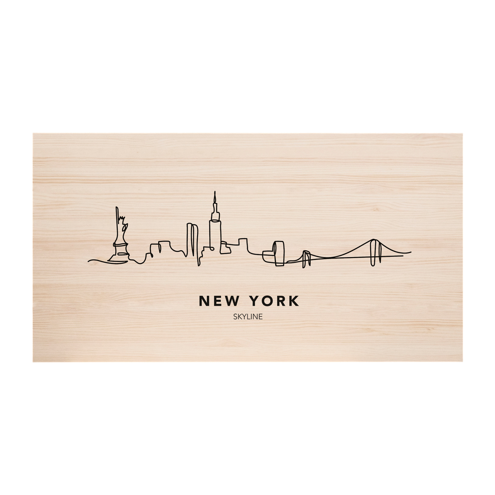 Tête de lit en bois massif imprimée motif New York Skyline dans des tons naturels de différentes tailles