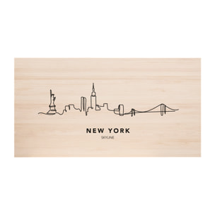 Tête de lit en bois massif imprimée motif New York Skyline dans des tons naturels de différentes tailles