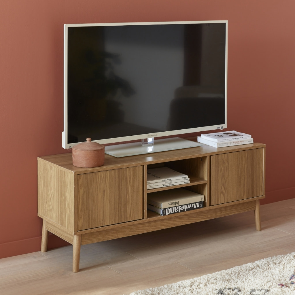 Meuble TV décor bois 2 portes 120cm DUNE