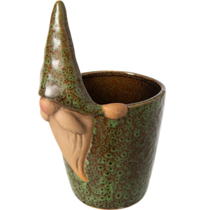 J-Line Cache-pot lutin - grès - vert/marron - large