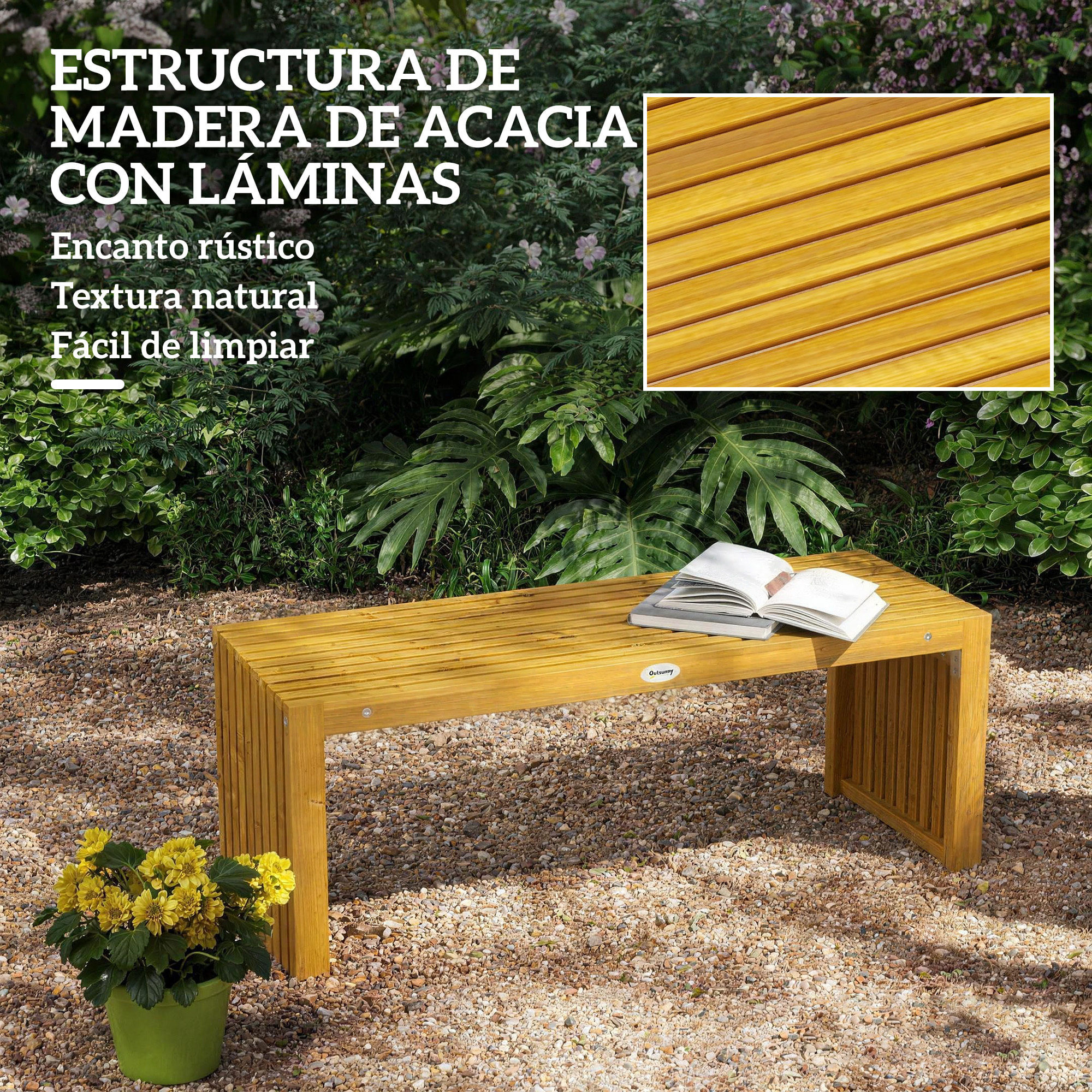 Banco de Jardín de Madera, 110 cm, Banco Exterior Rústico de 2 Plazas con Asiento de Listones, Carga 240 kg, para Patio, Porche, Parque, Balcón, Natural