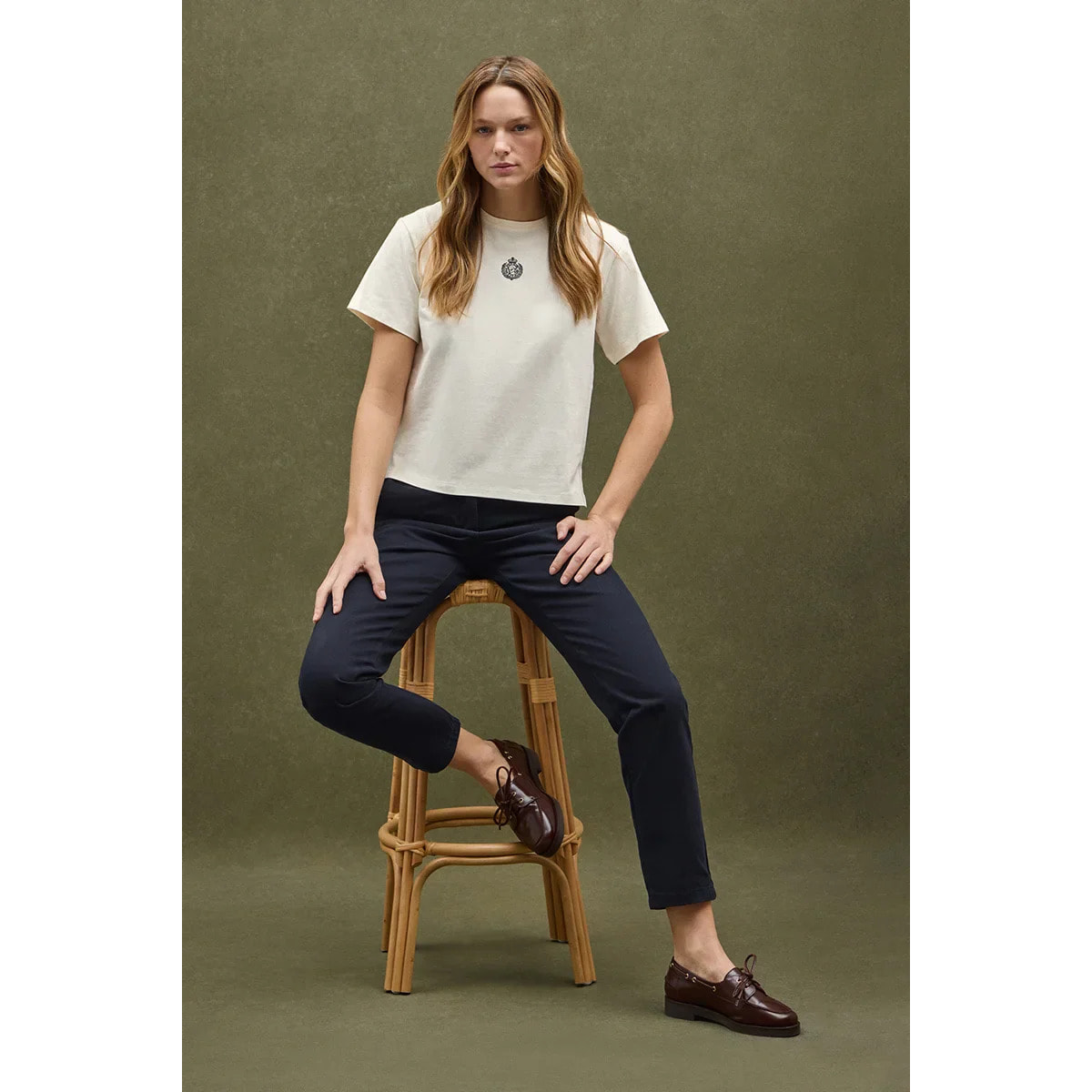 Maglietta ecrù a maniche corte con ricamo nautico Polo Club