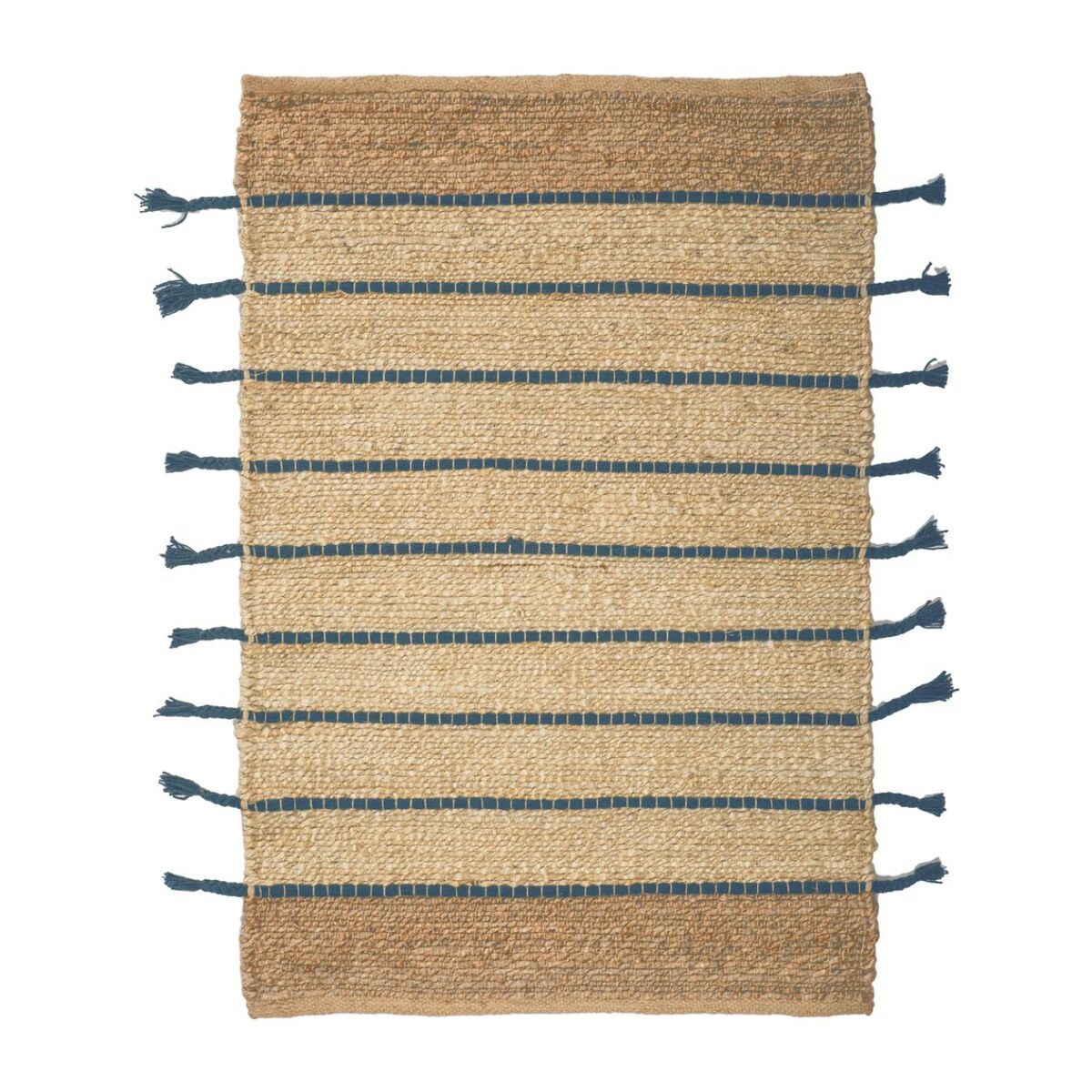 TAPIS BEIGE/ECRU RAYURES BLEU EN JUTE ET COTON 80X60CM DIDIM