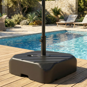 Base para Sombrilla con Ruedas, Soporte de Parasol de HDPE, Pie para Sombrilla con Postes Ø38 mm, Ø48 mm, Rellenable de Arena 72 kg o Agua 45 Litros, con Asa Telescópica, para Jardín, Negro