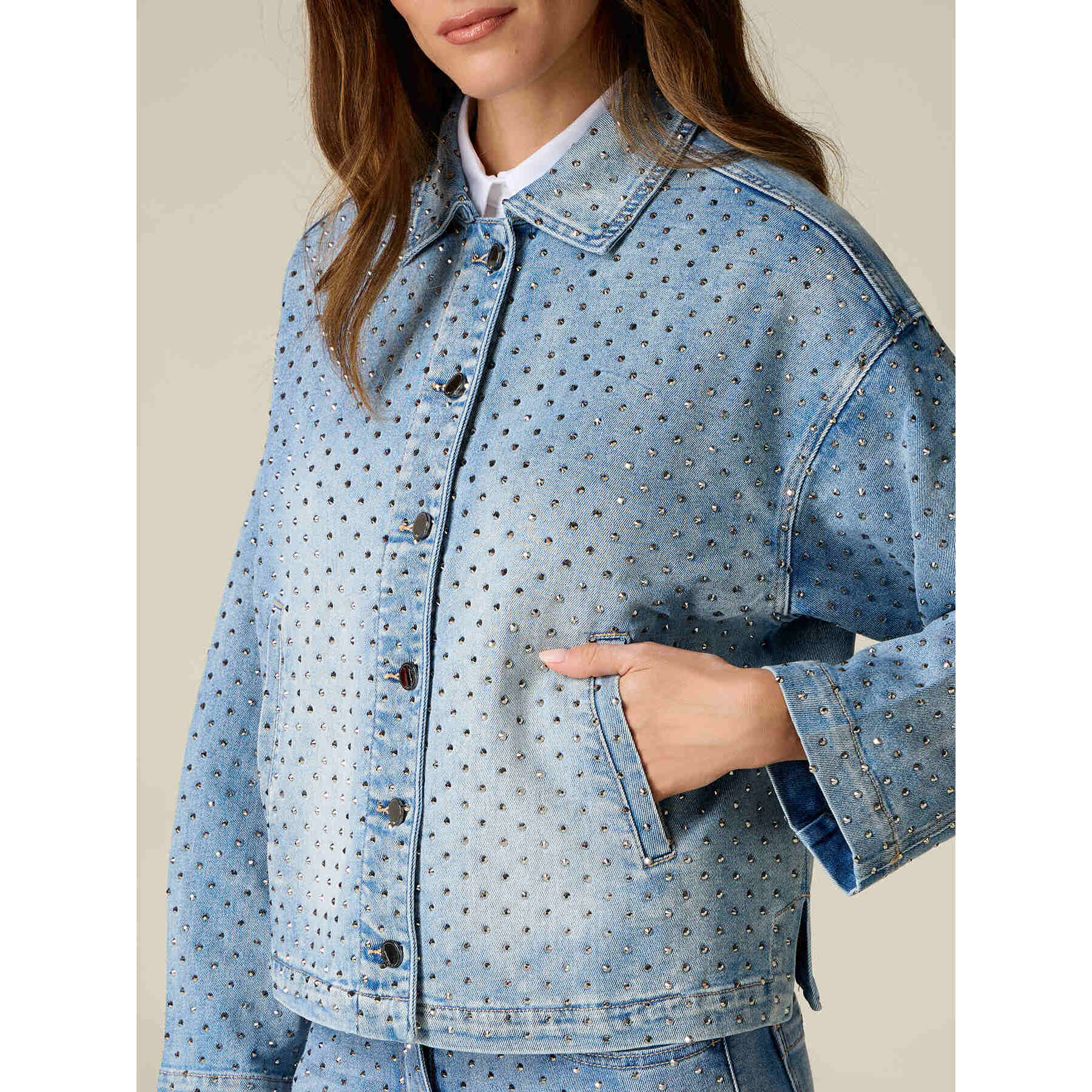 Oltre - Giacca in denim con cristalli - Azzurro