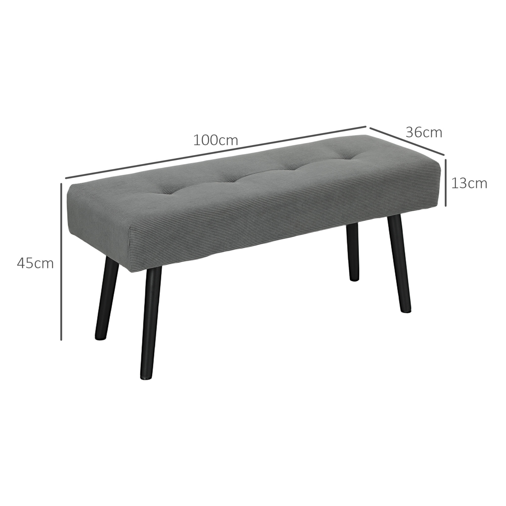 Banquette bout de lit velours côtelé design dim. 100 x 36 x 45 cm acier noir tissu gris