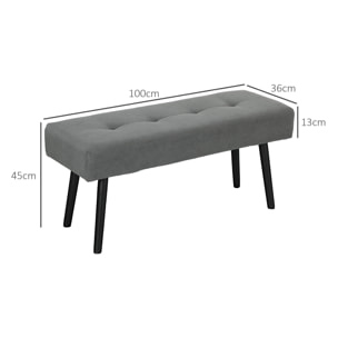 Banquette bout de lit velours côtelé design dim. 100 x 36 x 45 cm acier noir tissu gris