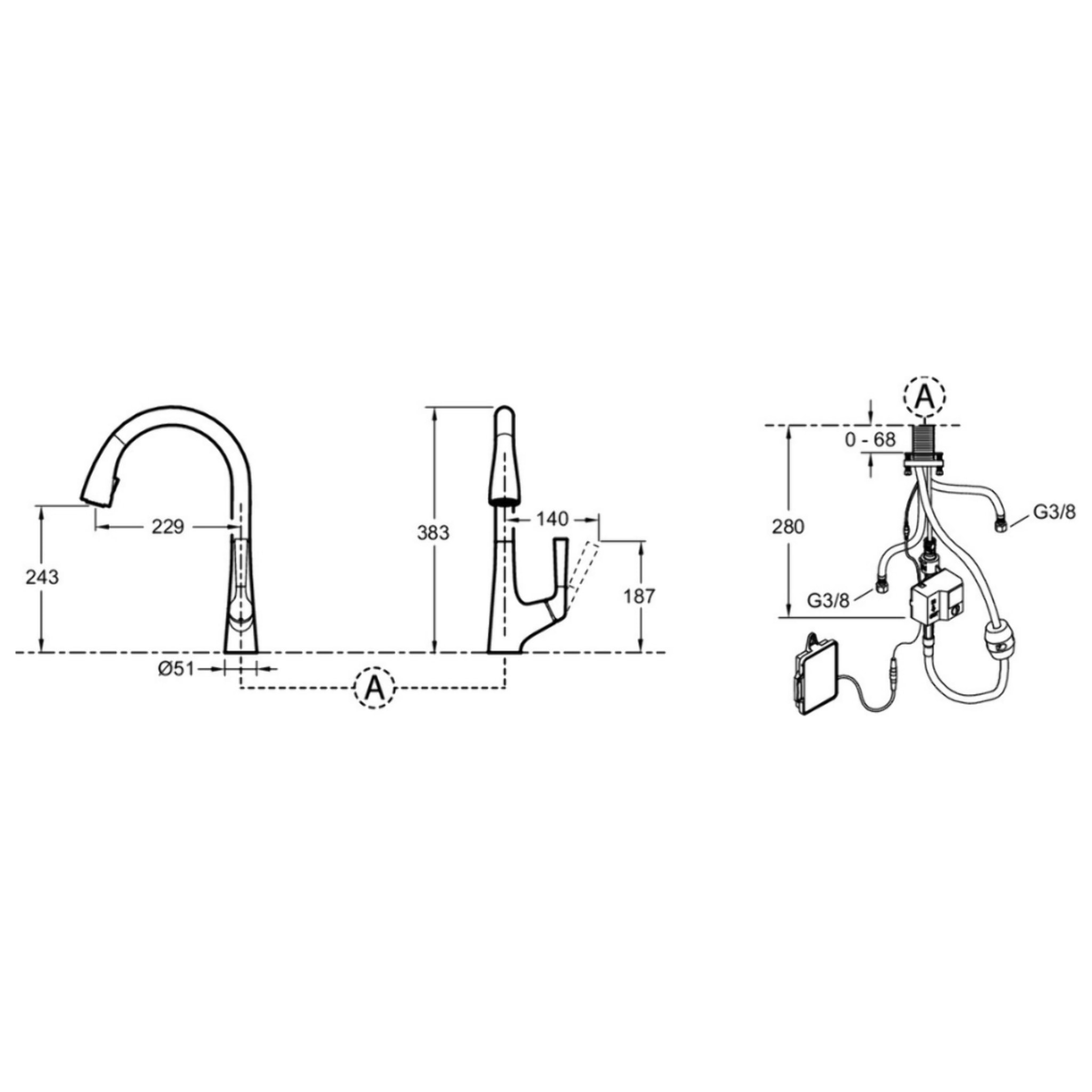 Mitigeur cuisine Malleco détection automatique Bec haut inox brossé douchette extractible