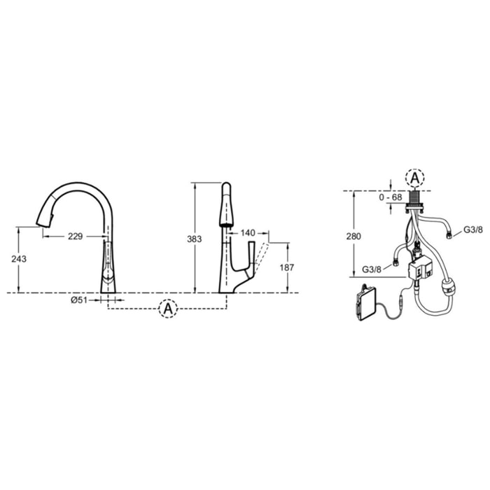 Mitigeur cuisine Malleco détection automatique Bec haut inox brossé douchette extractible