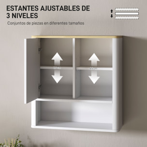 Armario de Baño de Pared Mueble de Baño Colgar con Estantes Ajustables Puerta Corredera Compartimentos y Diseño con Perfil Curvo 60x20x62 cm Blanco