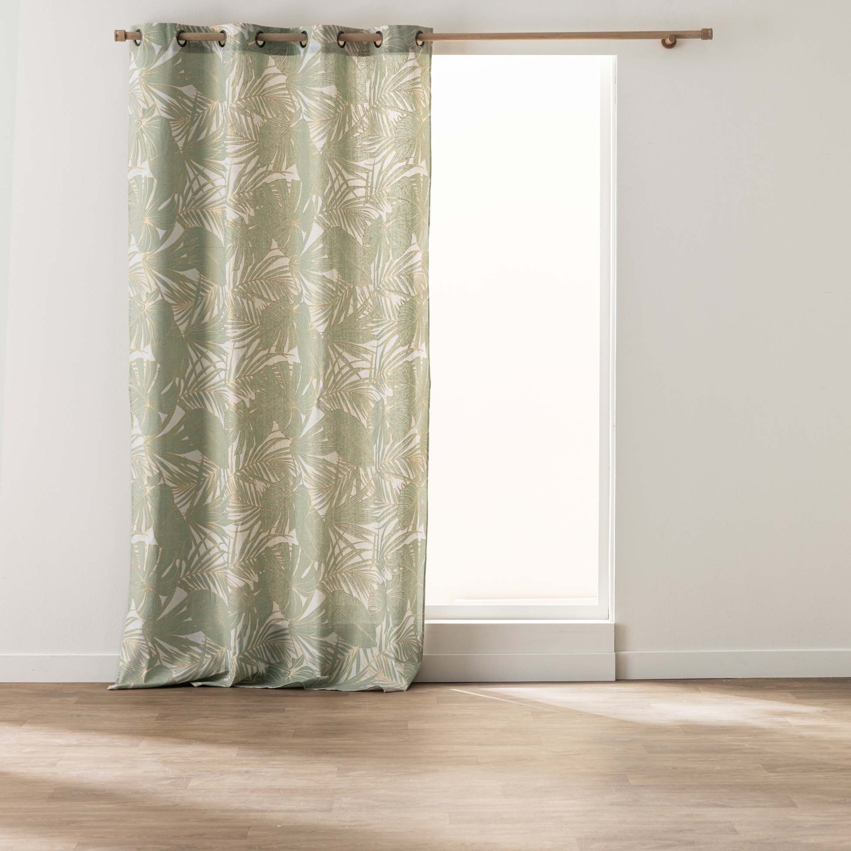 Rideau à œillets polycoton feuillages métallisé - Vert
