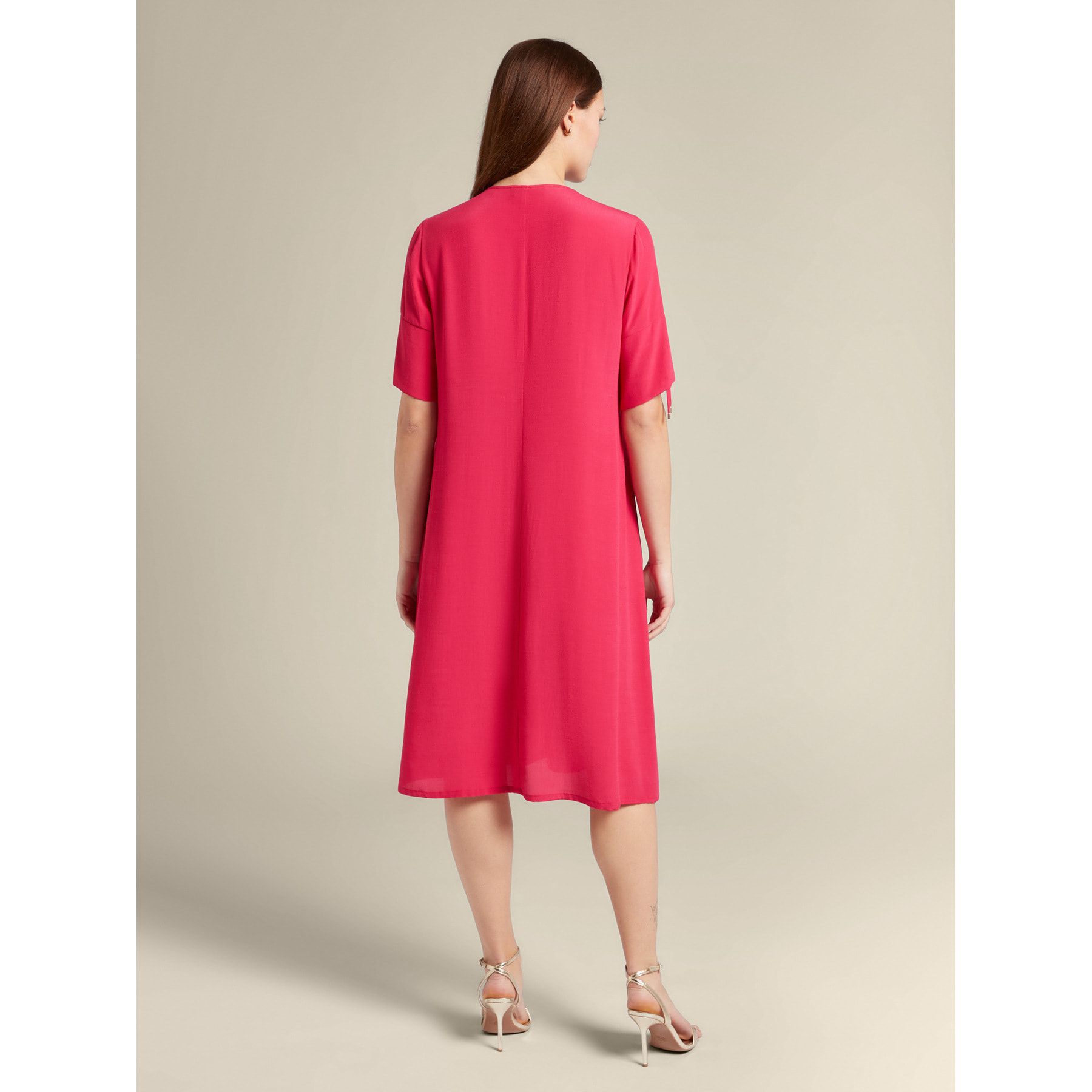 Elena Mirò - Vestido fucsia con escote de pico - Fuchsia