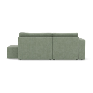 Topaze - canapé d'angle gauche 4 places convertible avec coffre sans accoudoir en velours côtelé - Vert sauge