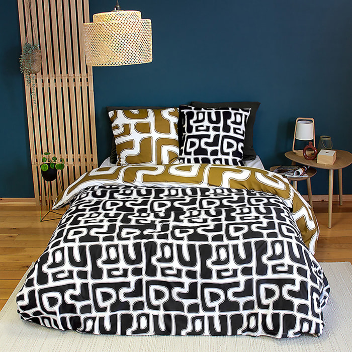 Parure de couette 100% microfibre a motif - jaune